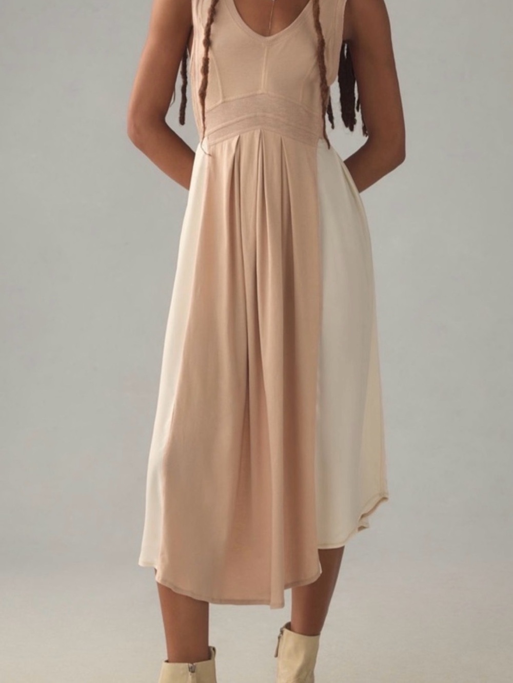 Anthropologie Daily Practice Keep Dancing Two-Tone Asymmetrical Midi Dress